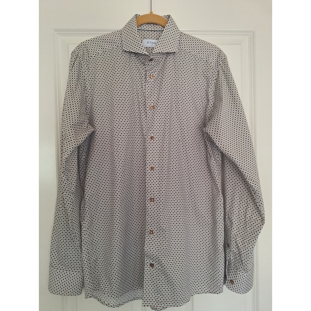 Eton Brown and White Patterned Button Down Shirt Size 41/16 Slim‎